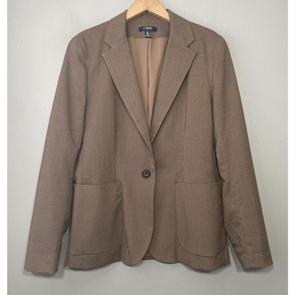 Chaps Blazer Womens Size 12 Brown Houndstooth Jacket Academia Country Heritage